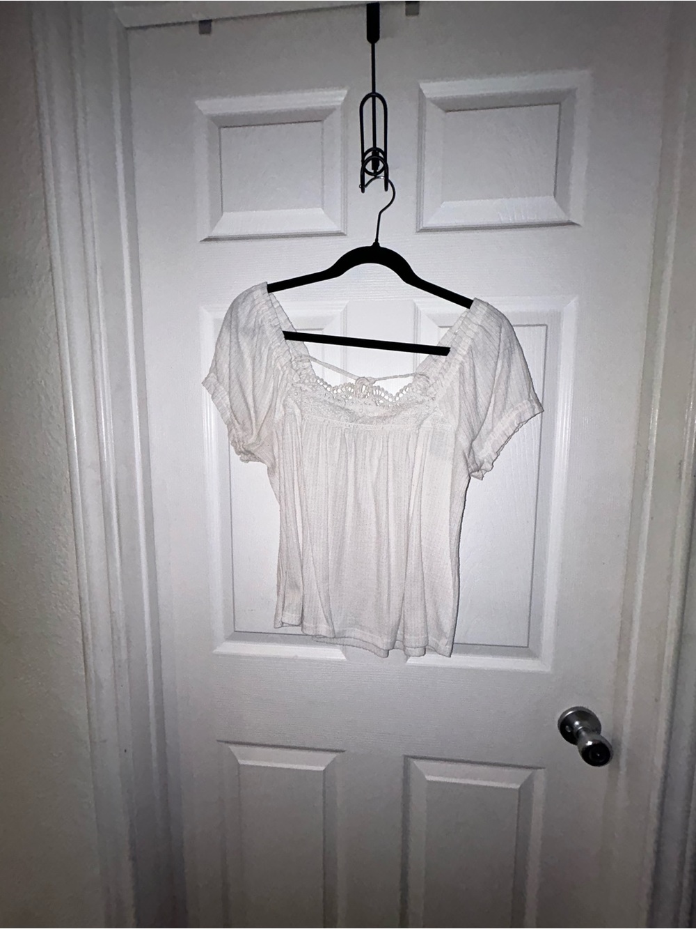 American Rag White Lace-Trim Short Sleeve Peasant Top